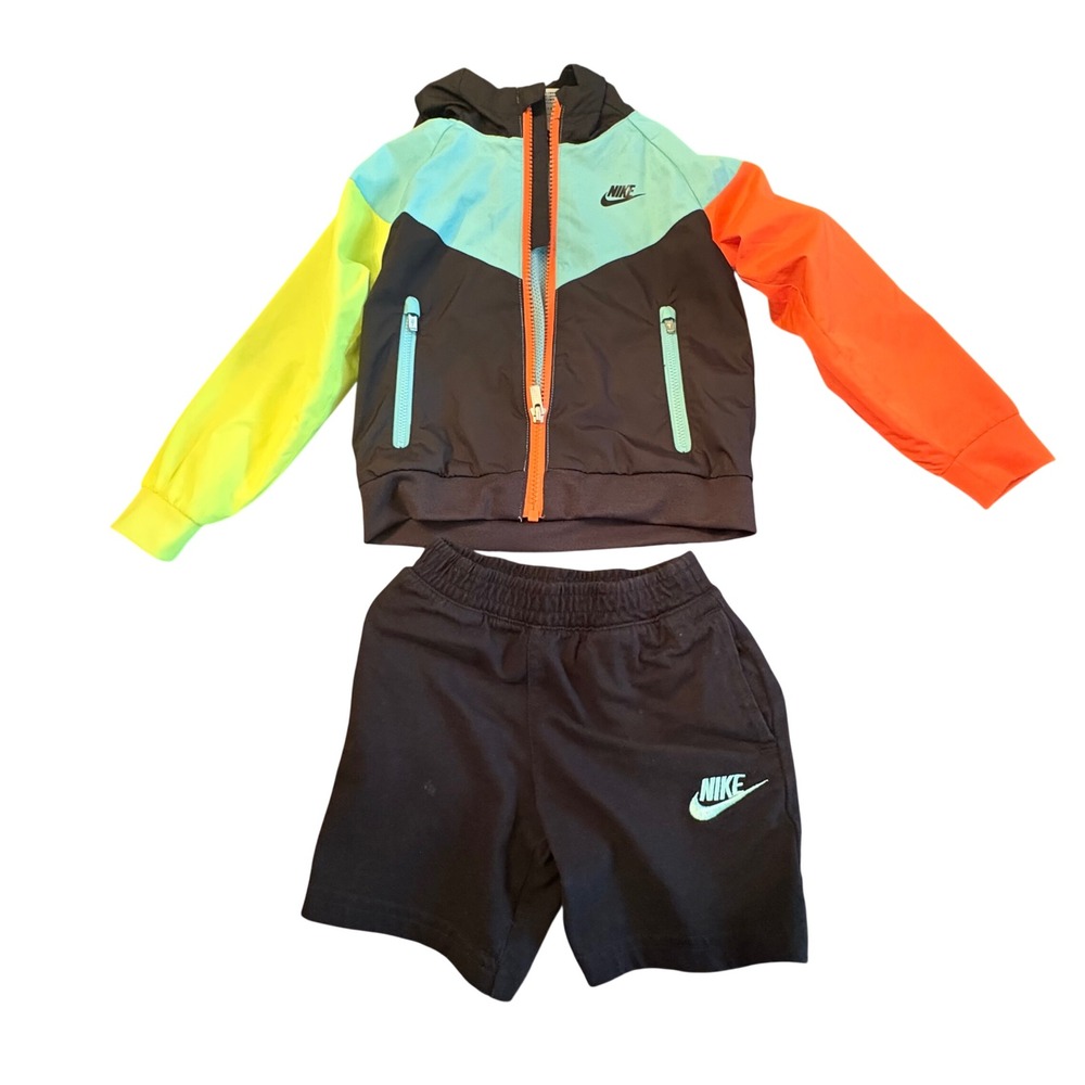 Nike Kids Windrunner Jacket and Shorts 2-Piece Set Black Multi Color 3T